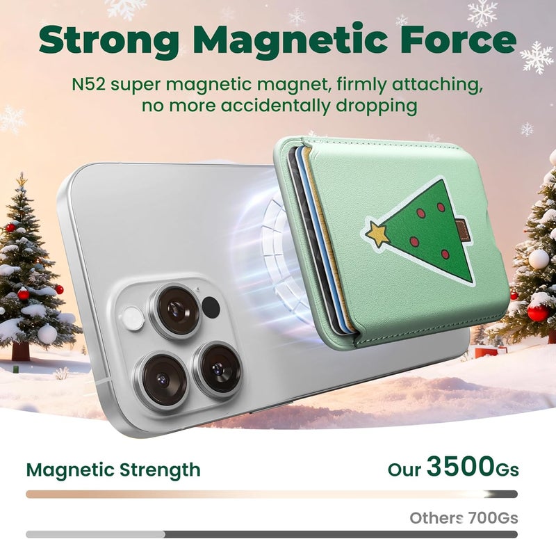 SOUNDBYTE Stronger Magnetic Wallet for iPhone 17/16/15/14/13/12 Series & for MagSafe Cases | N52 Magnet RFID Blocking Leather Magnetic Card Holder with Powerful Magnets | Holds 3 Cards | Christmas - Image 2